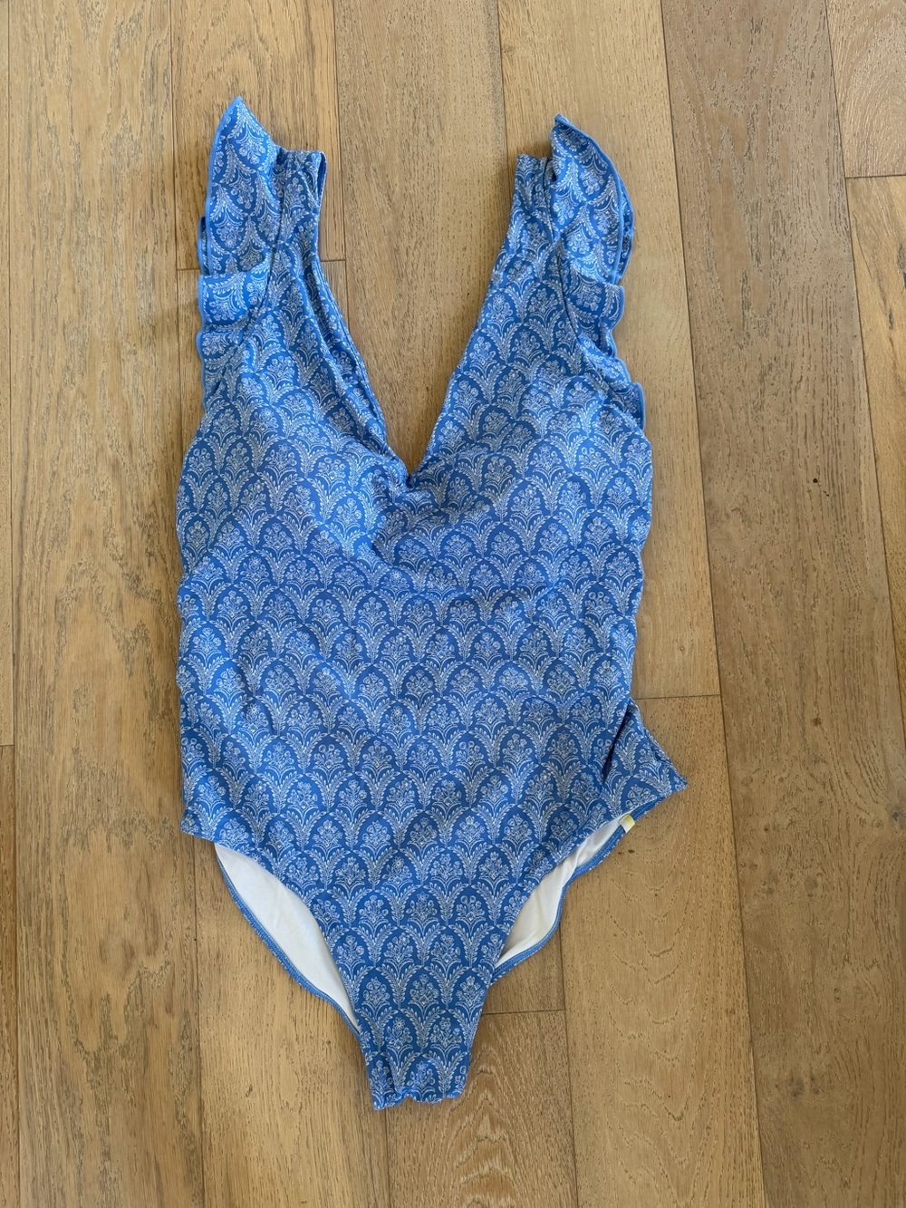 Summersalt Womens One Piece Ruffle Shoulder Floral Swimsuit Blue Size 20